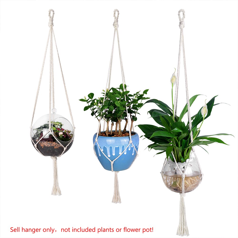 3 stuks geknoopte macramé plantenhangers vintage katoenen linnen bloempot mand heftouw hangmand pot houder tuingereedschap: Eenvoudig type