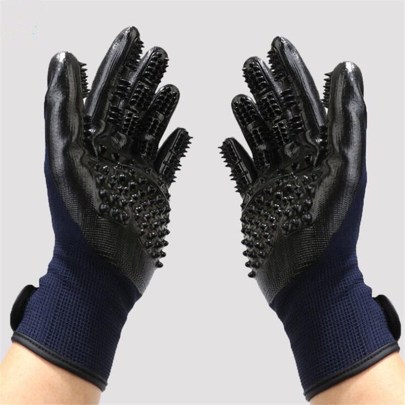 Guantes de goma suave para aseo de mascotas, cepillo de limpieza de pelo para perros, gatos y caballos, peine de masaje para mascotas: Azul