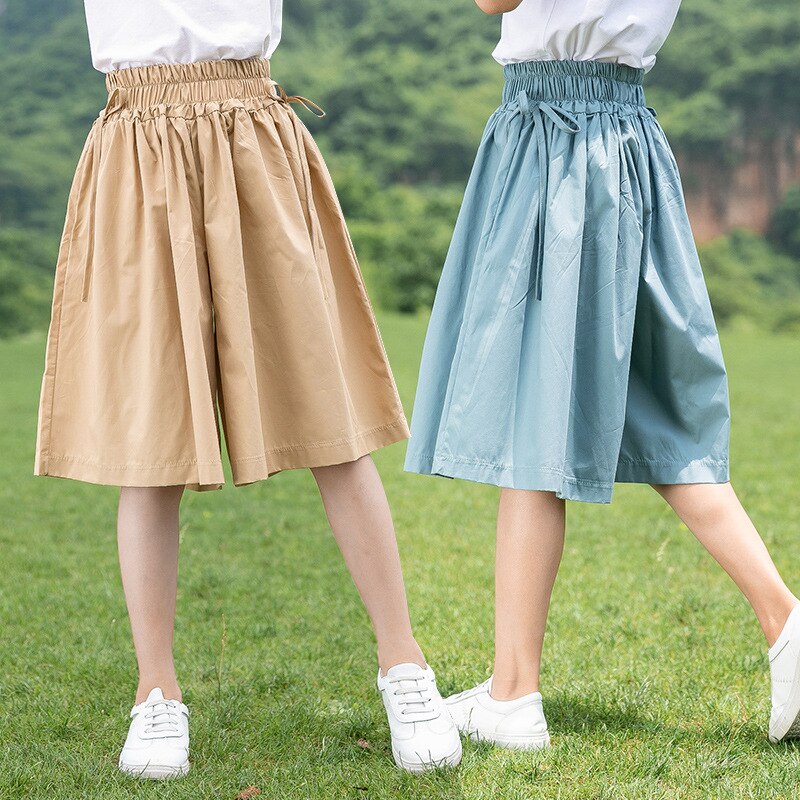 Girls Culottes Summer Trousers Big Boys Girls Loose Children'S Casual High-Waisted Wide-Legged Trousers 4-13Y