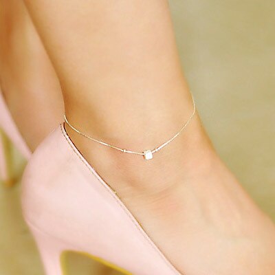 Silver Color Box Anklets for Women Jewelry Girls Foot Jewelry