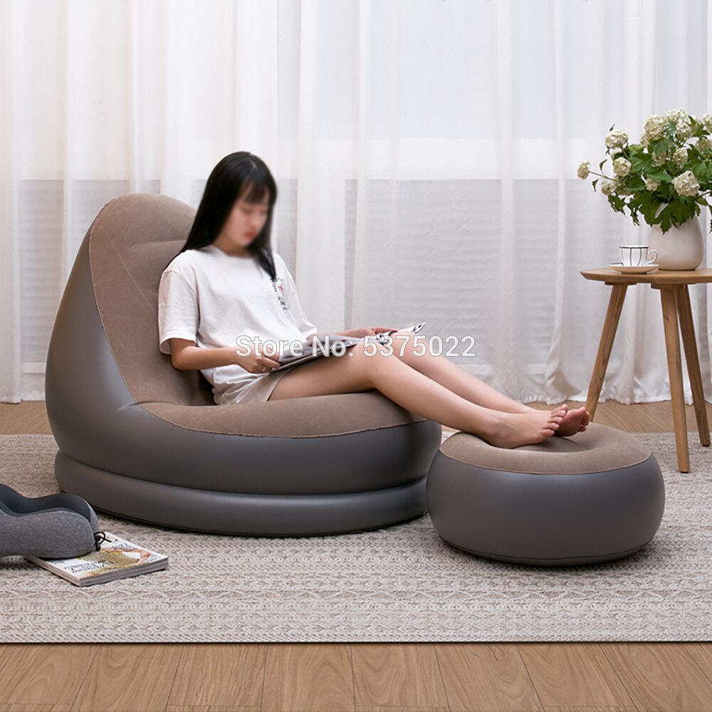 Relax Lazy sofa inflatable sofa chair and Ottoman set stool chair lounge chair for home and garden: Coffee