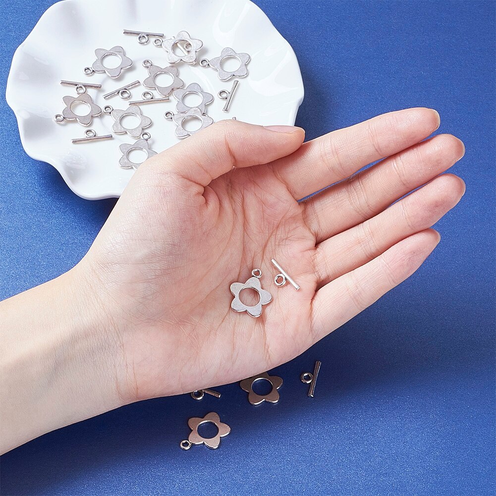 20Sets Tibetaans Zilveren Bloem Toggle Sluitingen Antiek Zilver Loodvrije &amp; Nikkel Vrij En Cadmium Vrij, Toggle:16X20Mm, Tbar:16Mm Lange