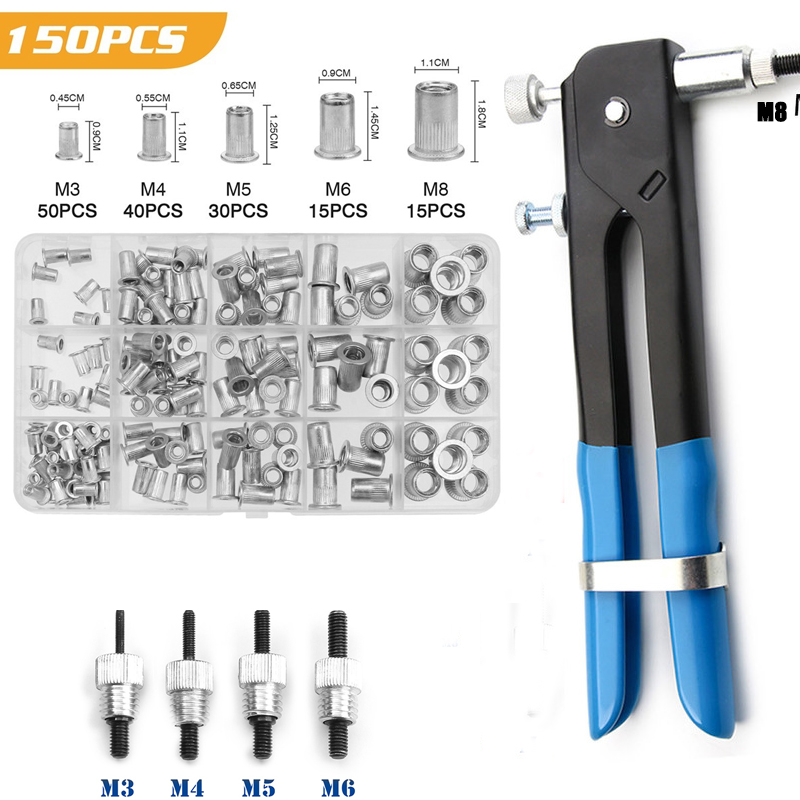 100/150/165/210pcs M3-M12 Multi Flat Head Metric Thread Blind Rivet Nut Insert Rivnut Nutsert Screw: 150pcs aluminum