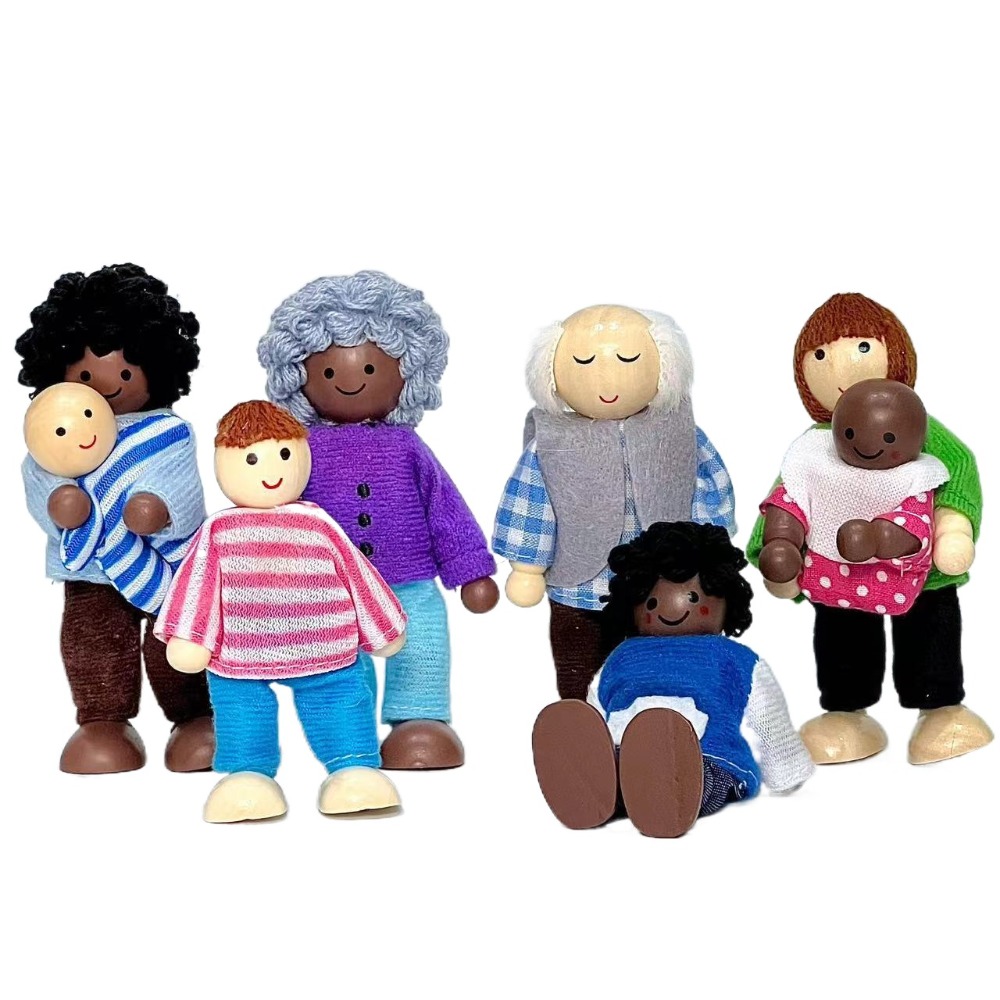 8 pièces/ensemble Simulation meubles en bois figurines miniatures raconter des histoires Mini bois famille Miniature personnes mobiles: Default Title