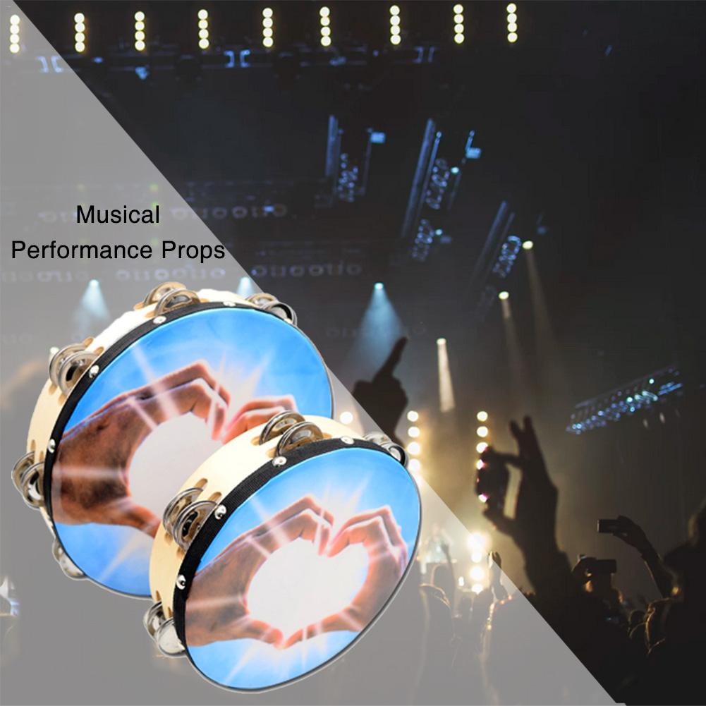Pandereta Musical de 8 pulgadas, marco de madera de percusión reflectante, doble hilera de Metal, banda para iglesia, instrumentos musicales, para fiestas