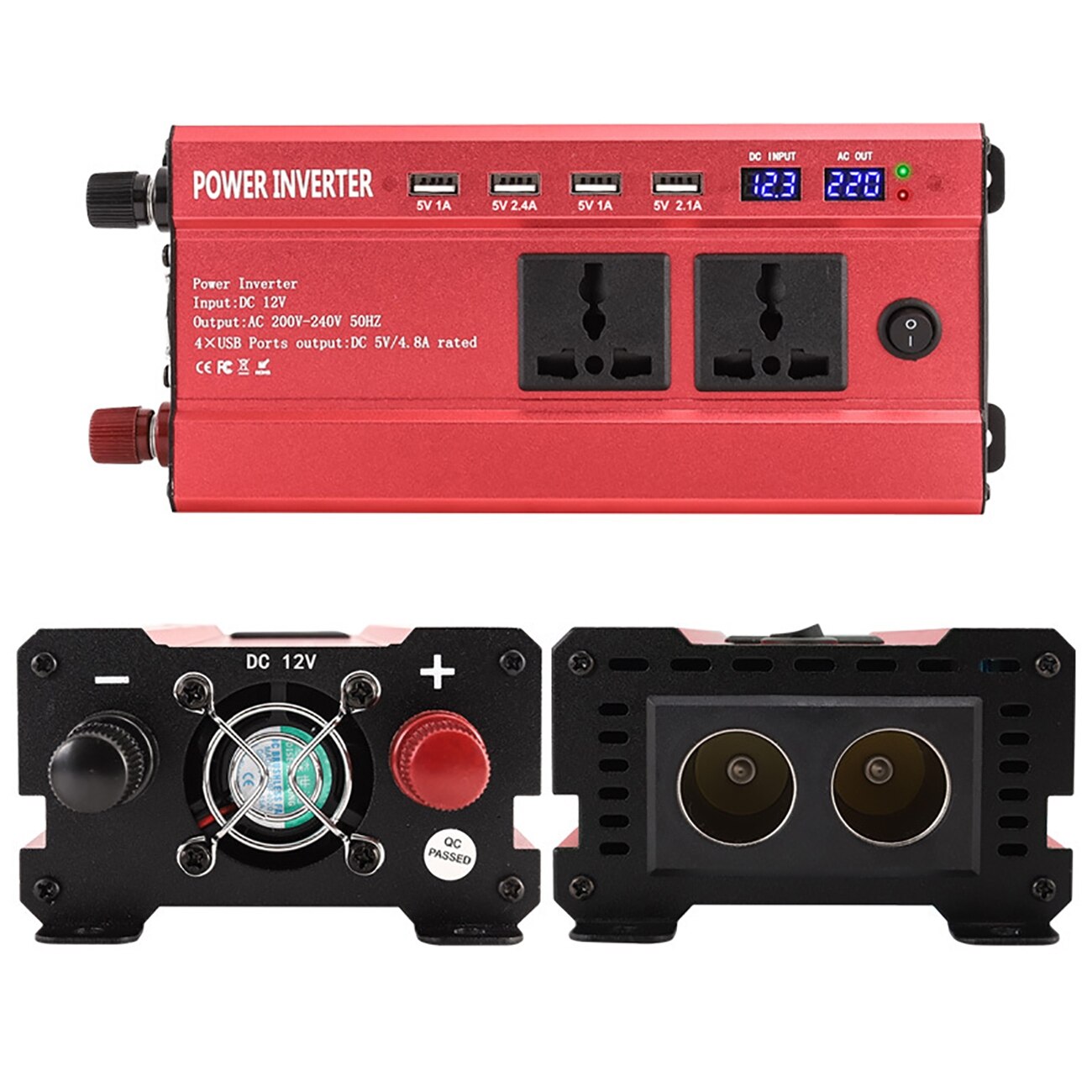 1200W 12/24V To 220V Solar Power Inverter Intelligent LCD Dual Digital Display 4USB Interface Modified Sine Wave Power Inverter