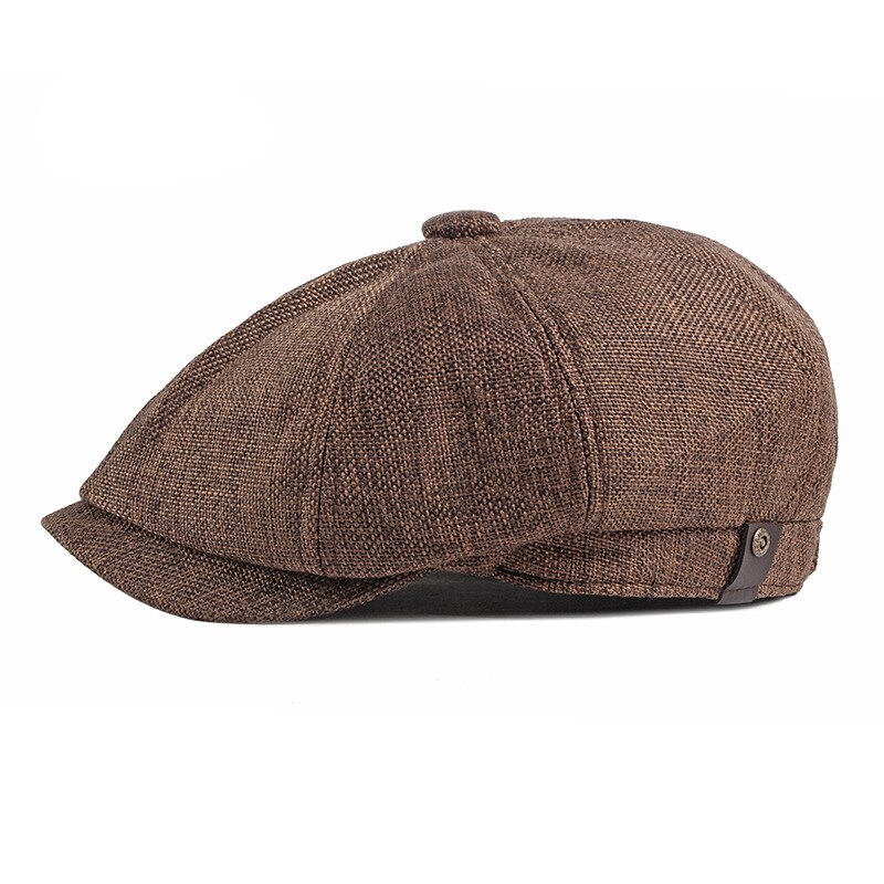 Wuaumx Newsboy Cap Men Spring Summer Octagonal Hat For Male British Herringbone Flat Caps Retro Eight blade Hats Breathable: Brown