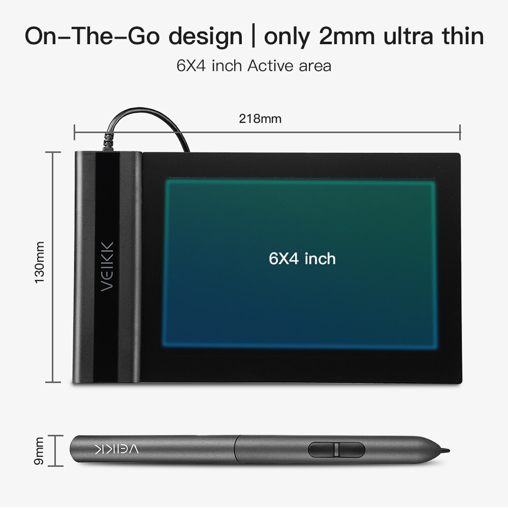 VEIKK S640 tablette de dessin graphique 6X4 pouces tablette 8192 tablette numérique pour MAC OS Windows ordinateur portable pas besoin de stylo de Charge