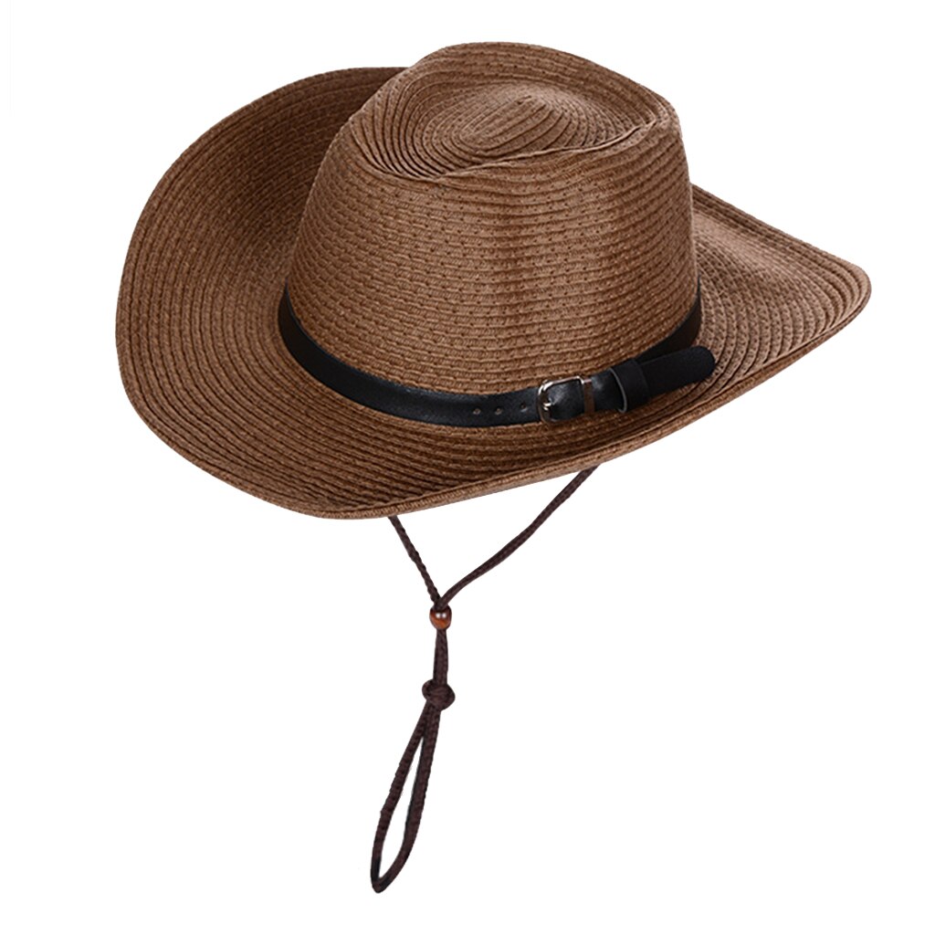 Western Style Cowboy/ Cowgirl Straw Hat Beach Panama Sun Hats Women &amp; Men Braid Straw Hat with Adjustable Chin Strap
