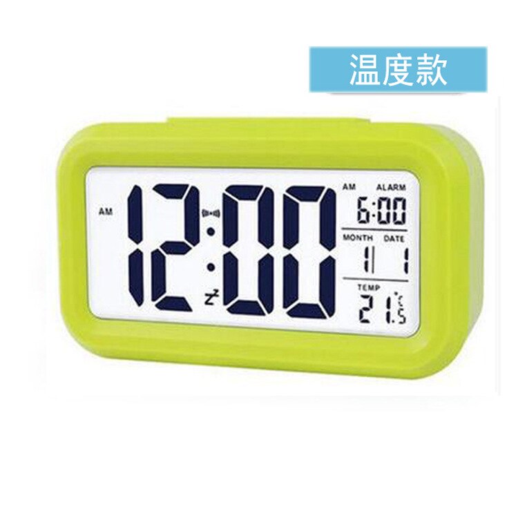 6*6*6cm Square Smart Digital Alarm Clock Smulation Wooden LED Alarm Clock Glow Showing Date temperature Voice Control Clock: Green