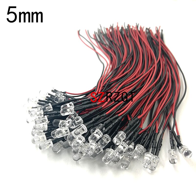 Lámpara de luz LED con cable de 3mm y 5mm, diodos emisores precableados para decoración del hogar, DC12V, lote de 20 piezas, 20cm