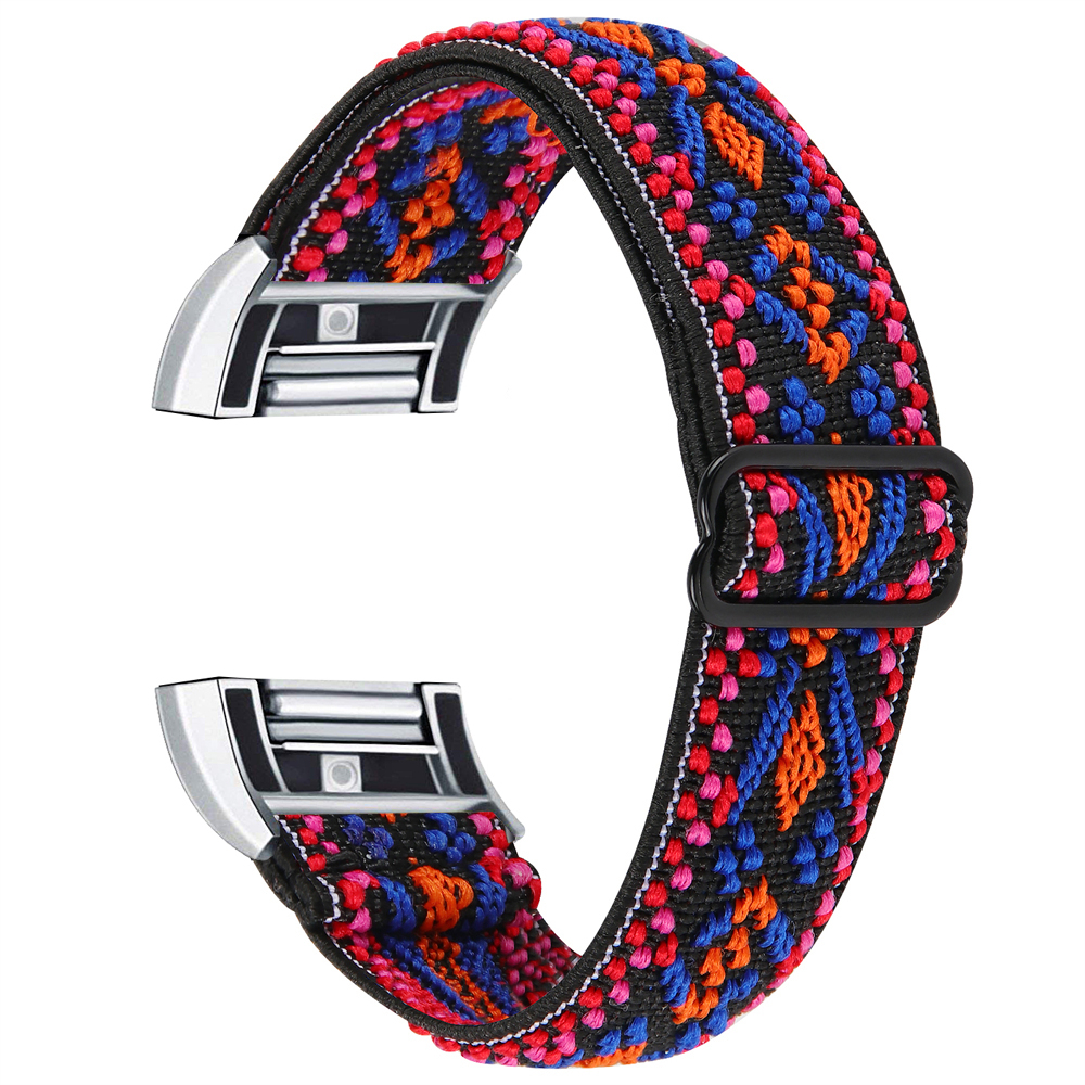 Weiches Nylonband für Fitbit Charge 2, Sport, gewebt, elastisch, dehnbar, Solo-Uhrenarmband, Schlaufe für Fitbit Charge 2 Ersatz: BLACK WHITE