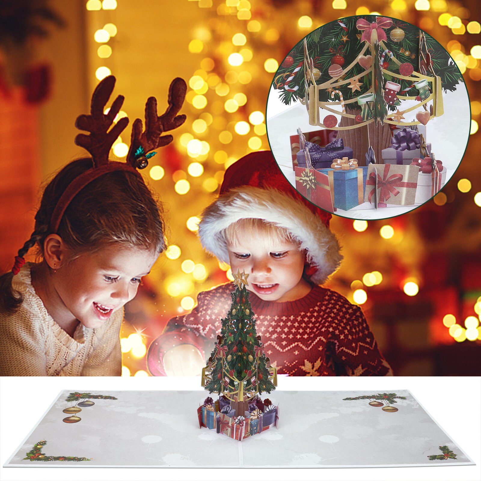 3D Deer cart Christmas Three-dimensional Greeting Card Blessing Card Santa Claus Christmas Deer Greet Card