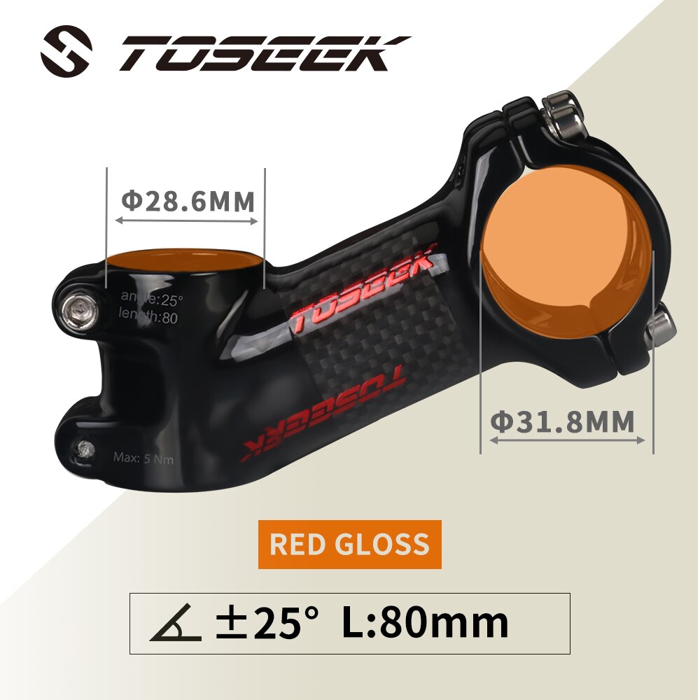 TOSEEK ZF-eins Kohlenstoff Stengel 25/35 Grad Mountainbike Vorbau 31,8mm Lenker Vorbauten 60/70/80/90/100mm Schwarz und verrotten Fahrrad Teile: ZFONE-rot25-80mm