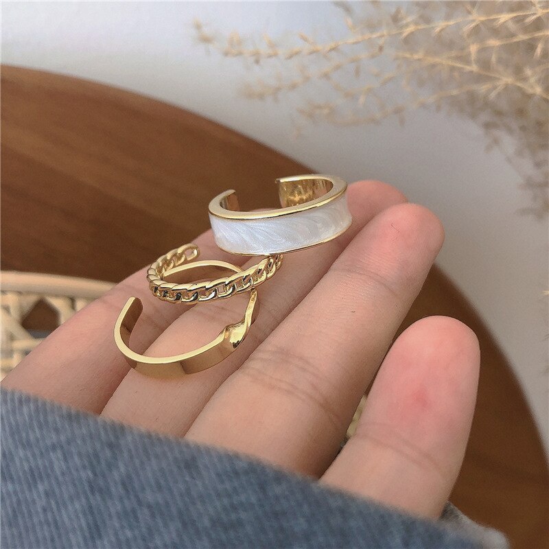 3 teile/satz Böhmischen Weiß Emaille Runde Metall Ring setzt Geometrische Twist Offene Einstellbare Ringe setzt für Frauen Mädchen Schmuck