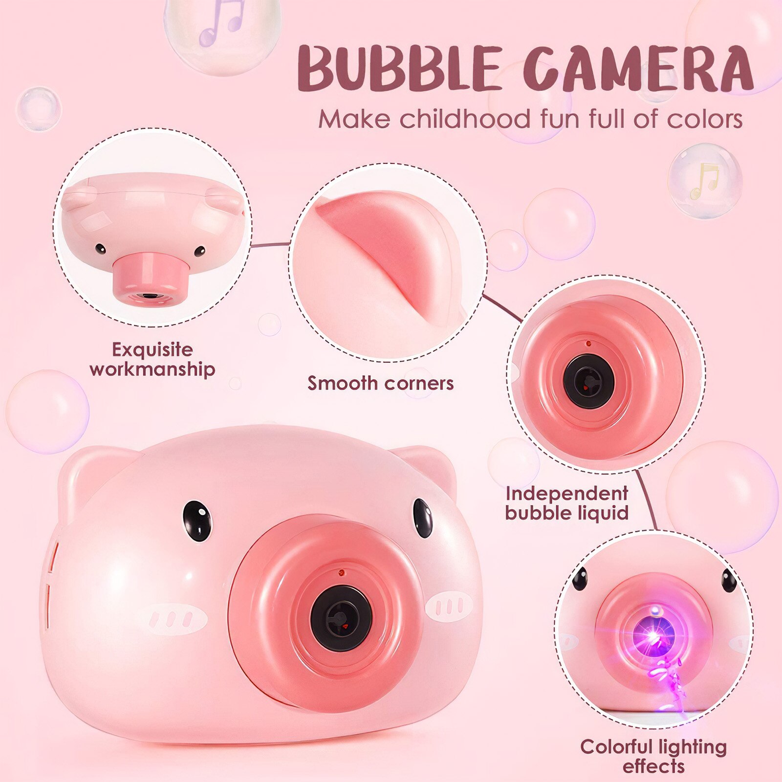 Portable Soap Bubble Camera Cute Bubble Camera Machine Outdoor Activity Children Bubble Maker Pig Shape Camera With Music Sound