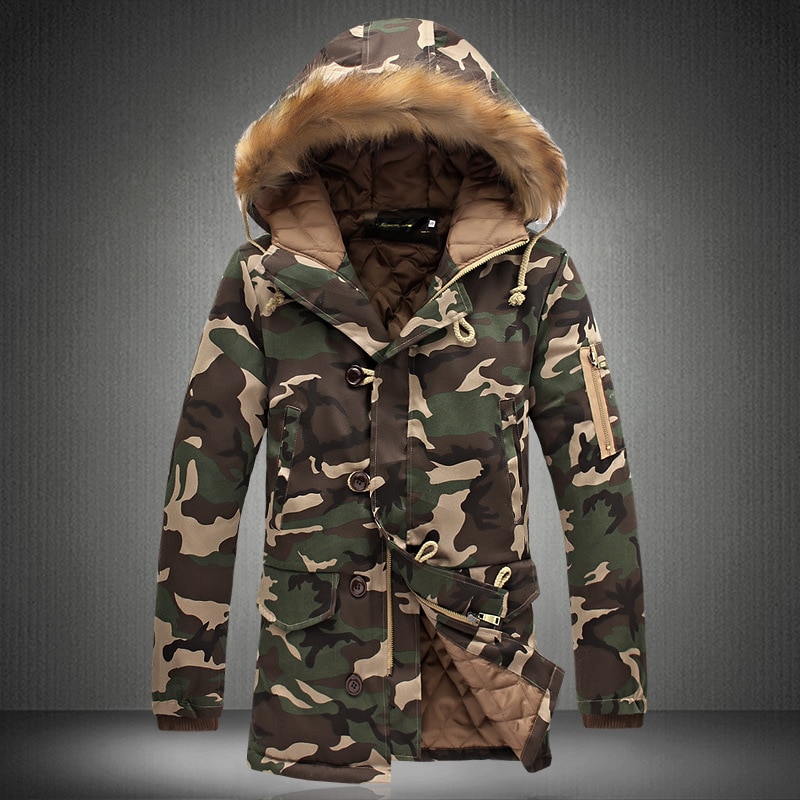 Camouflage parka heren winterjas heren grote bontkraag middelgrote lange jassen plus size winterjas heren parka homme 5xl
