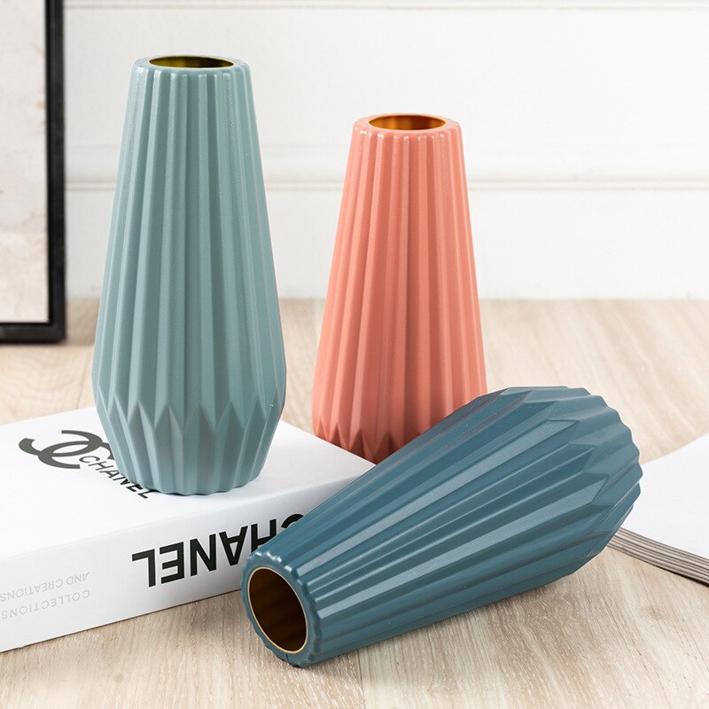 Plastic Flower Vase Decoration Home White Vase Imitation Ceramic Flower Pot Flower Basket Nordic Decoration Vases for Flowers