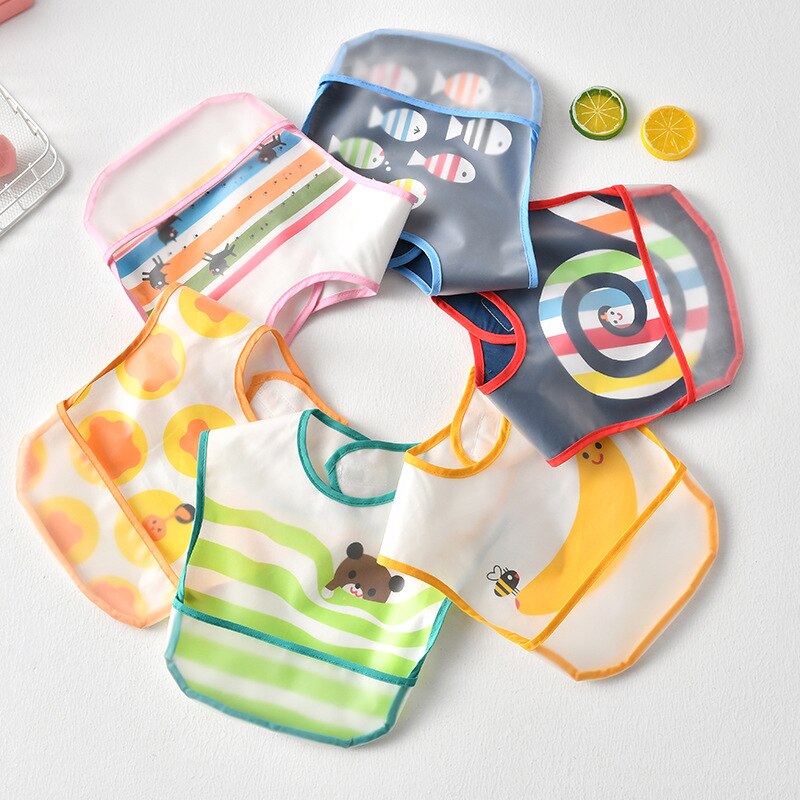 Baby Bibs Cotton EVA Waterproof Lunch Feeding Bibs Baby Cartoon Feeding Burp Cloths Children Baby Apron Babador Bandana