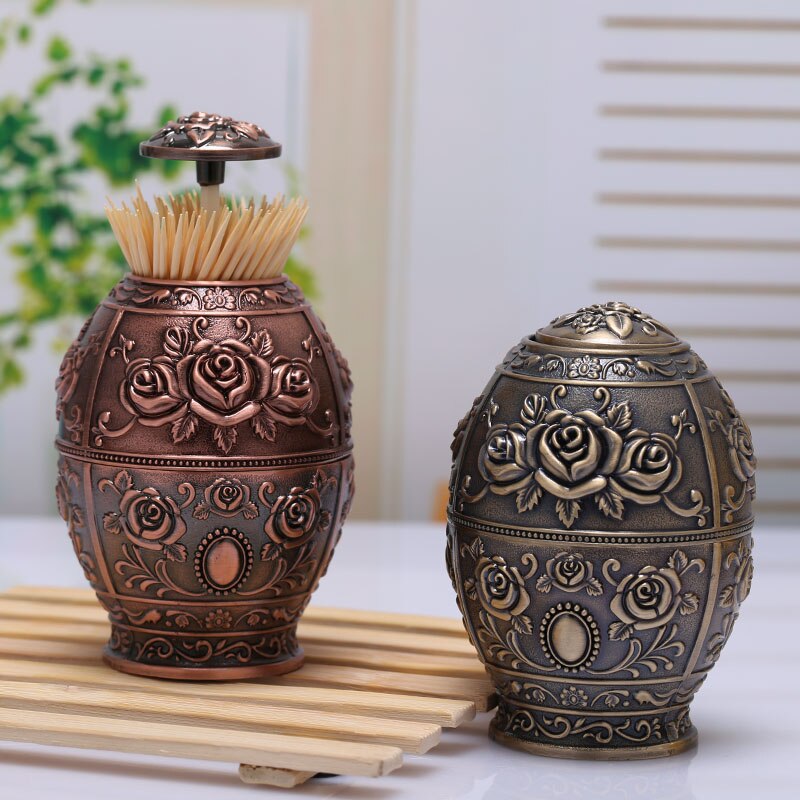 Distributeur automatique de cure-dents en alliage de Zinc, forme d'oeuf classique, support pour cure-dents, artisanat en métal, conteneur de caisses