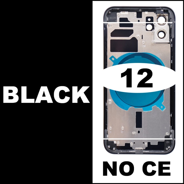 Kabinett til iphone 12 batteri bakdeksel + midtre chassisramme + simbrett + sidenøkkeldeler til iphone 12: 12- sorte - ingen ce