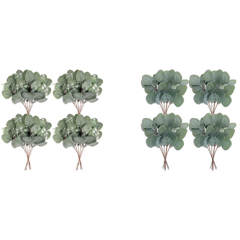 24Pcs Kunstmatige Eucalyptus Bladeren Stengels Faux Eucalyptus Greenery Plant Voor Boeket Vaas Filler Home Decor Bloemen