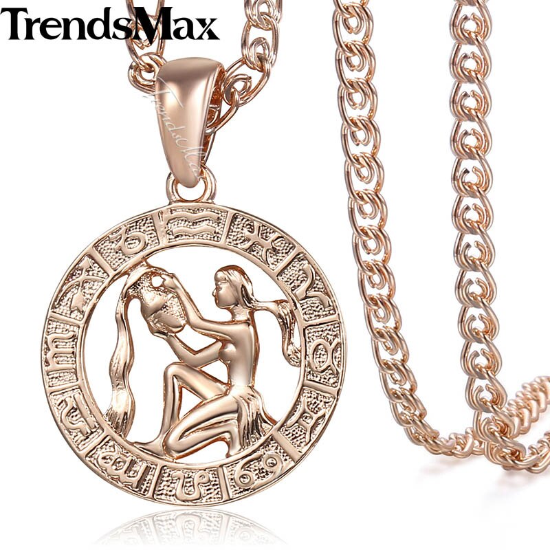 Women Men Aquarius Zodiac Sign Necklace 585 Rose Gold Chain Necklace party Jewelry GP287: GP287 20inch Chain