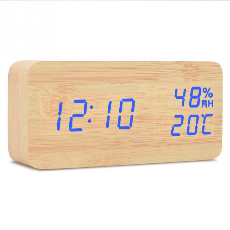 Bedroom Alarm Clock Home Bedside Desktop Wood Alarm Clock Living Room Multifunction Electronic LED Display Desk Alarm Clock: 4