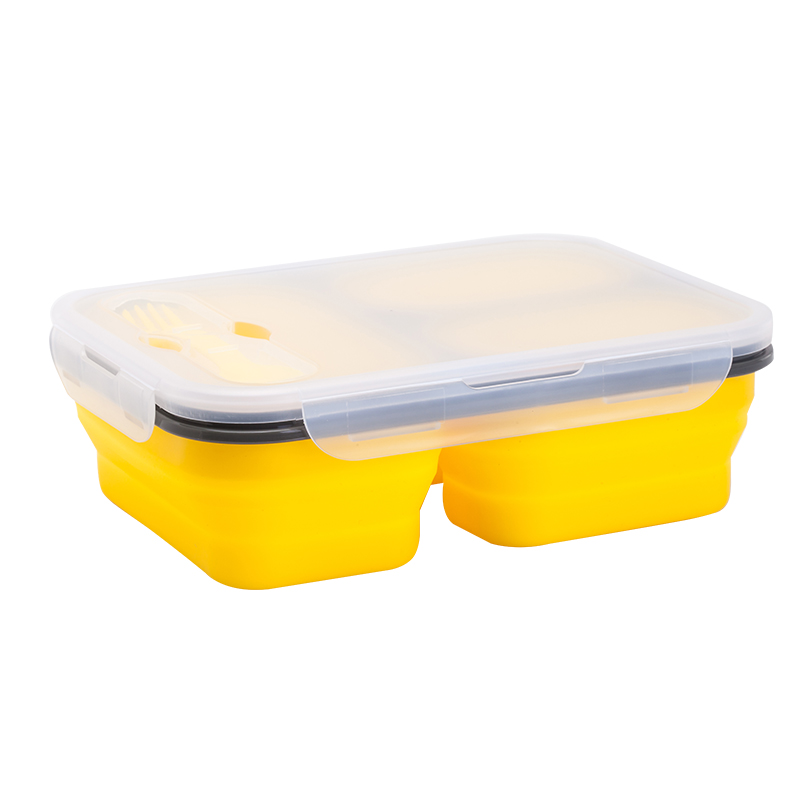 1100ml x 3 komory silikonowy składany obiad skrzynka kuchenny składany przenośny pojemnik bento pojemnik robić przechowywania żywności ekologiczny lunchbox: Żółty