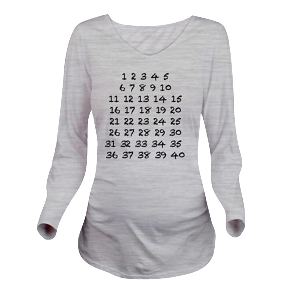 Halloween à manches longues maternité enceinte impression numérique hauts chemise de grossesse Blouse de maternité vêtements de maternité Ropa maternel: Gris / XXL