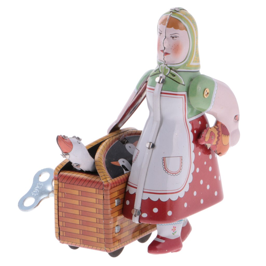 Wind Up Tin Toy Boer Vrouw Met Mand Uurwerk Mechanische Lopen Speelgoed