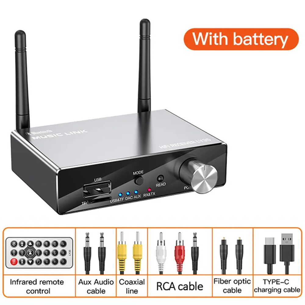 Receptor y transmisor de Audio con Bluetooth 5,3, adaptador de música estéreo HiFi inalámbrico de baja latencia AUX/RCA/USB/TF/Coaxia para TV, PC y altavoz: Negro