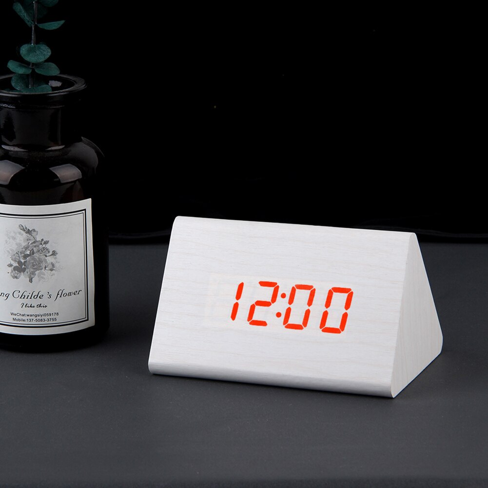 Desktop Decor Sound Control Usb Oplaadbare Led Digitale Houten Wekker