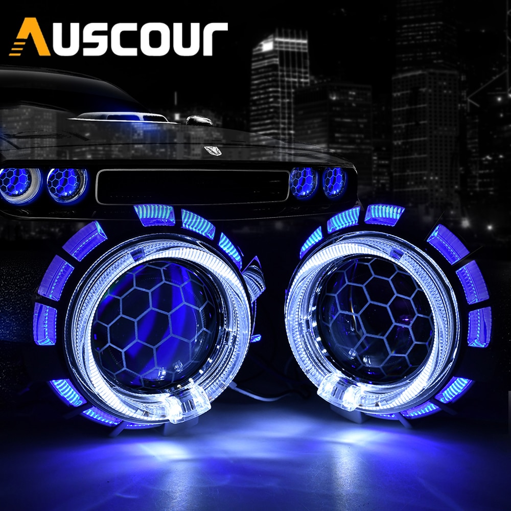 2,5 pulgadas honeycomb con revestimiento azul Bi xenon HID MINI lente del proyector H1 faro del coche H4 H7 anillo adaptador de la base de estilo de coche retrofit