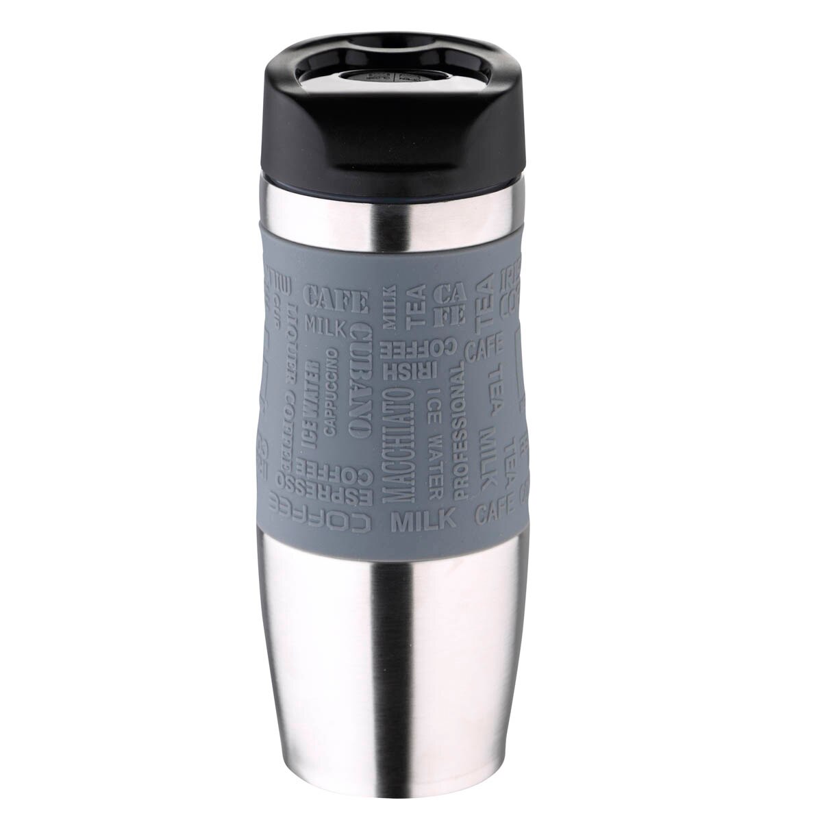 Bergner – thermos de voyage en acier inoxydable, double paroi, bouton d&#39;ouverture et de fermeture parfait, enveloppe en silicone, prise confortable et sûre, 400ML, résistance et durabilité, bouteille, Thermo café: Gray