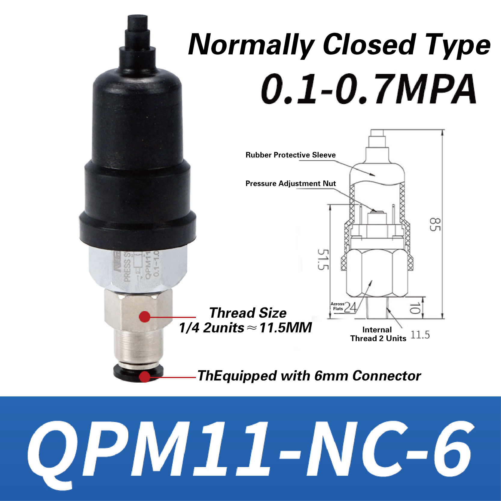 QPM11-NO QPM11-NC Adjustable Air Pressure Switch 1/4 1/8 Inch Pneumatic Diaphragm Hydraulic Pressure Control for Compressor: WHITE