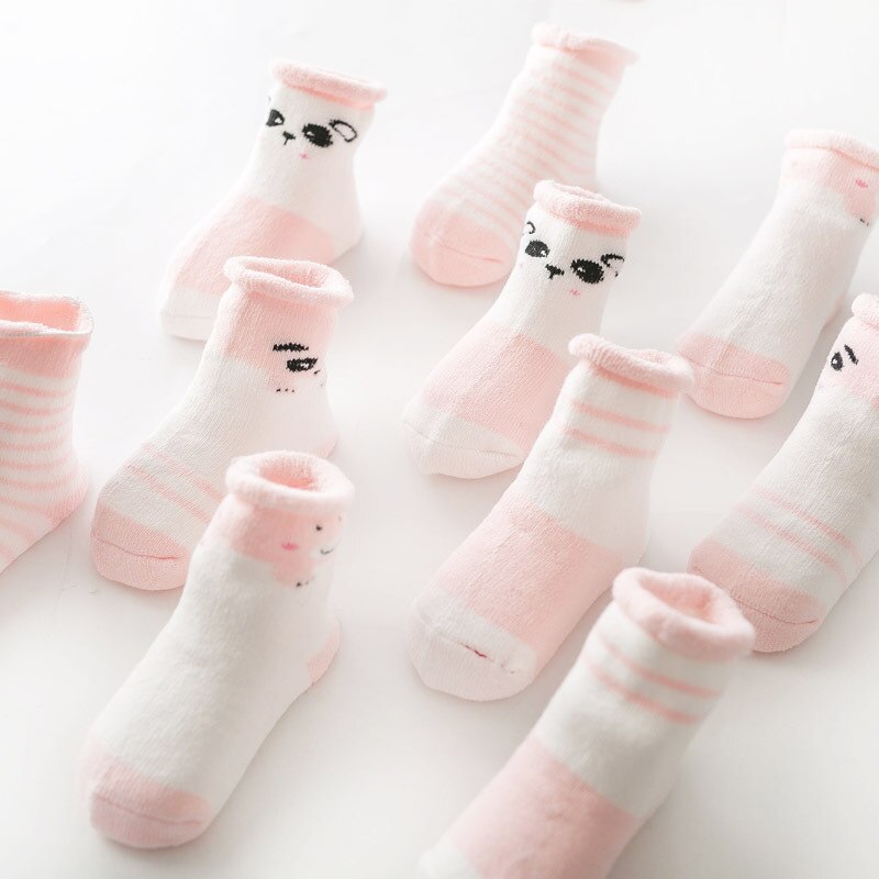 5 pair Baby Socks Boys Girls Cartoon Pink Terry Keep Warm Socks Cotton Kids Socks Soft Newborn Socks Clothes Accessories 0-3Yrs