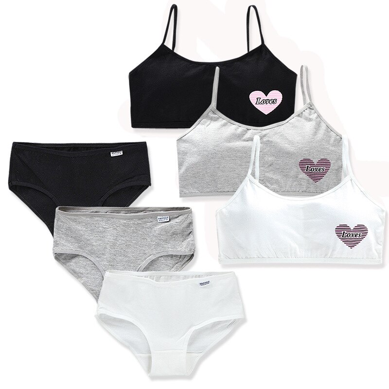 Conjunto de sujetador y bragas para niña adolescente, ropa interior de entrenamiento de algodón puro con tirantes, 8-16 años,