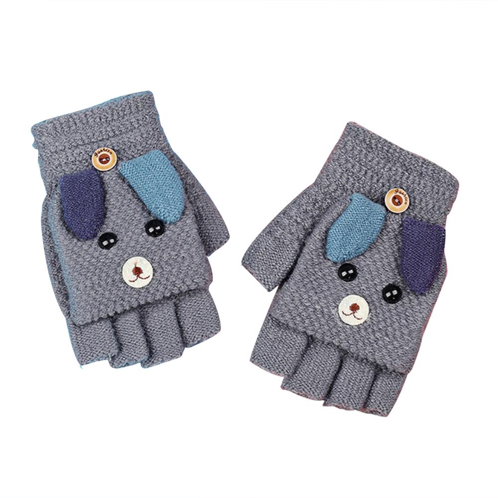 Thickened Five-finger Keep Warm Gloves Knitted Gloves Winter Warm Half Finger Flip Cover Gloves For Children Cold Protection: Gray
