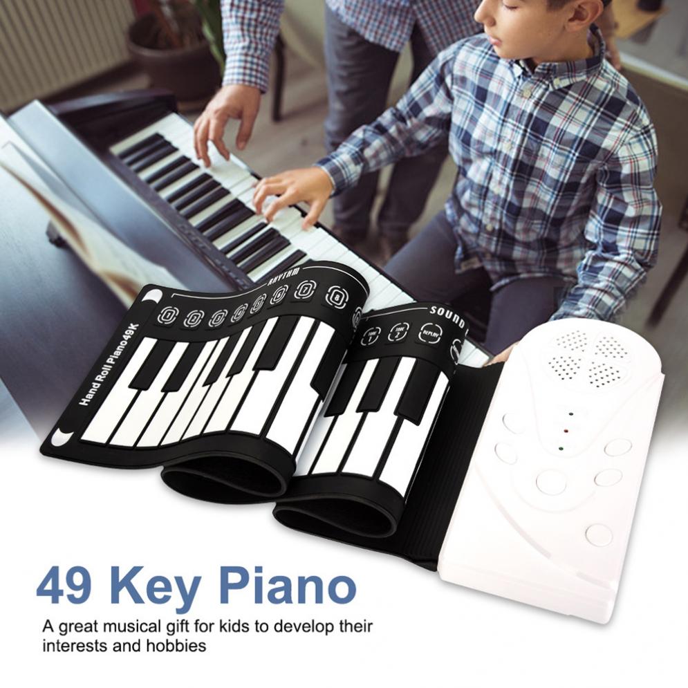 Electronic Organ 49 Keys Electronic Portable Silicone Flexible Hand Roll Up Piano Built-in Speaker Children Keyboard Organ: White