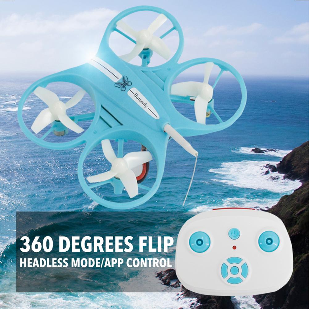 Fjernbetjening drone legetøj genopladeligt quadcopter højde hold fly med 720p kamera led lys luftfotografering drone: Blå
