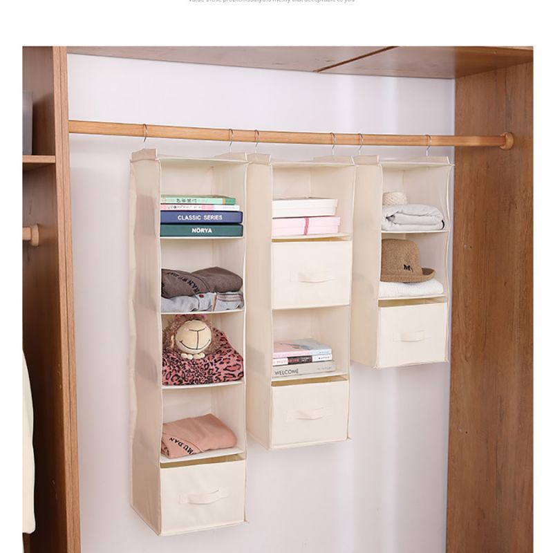 Hanging Closet Organizer, Closet Hanging Shelf with 2 Sturdy Hooks for Storage, Foldable Closet Hanging Storage Shelves