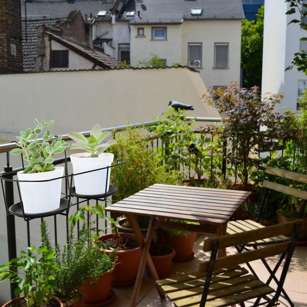 Support à Fleurs Pour Balcon - En Métal Noir, Fixation Sur Rambarde, Gain De Place