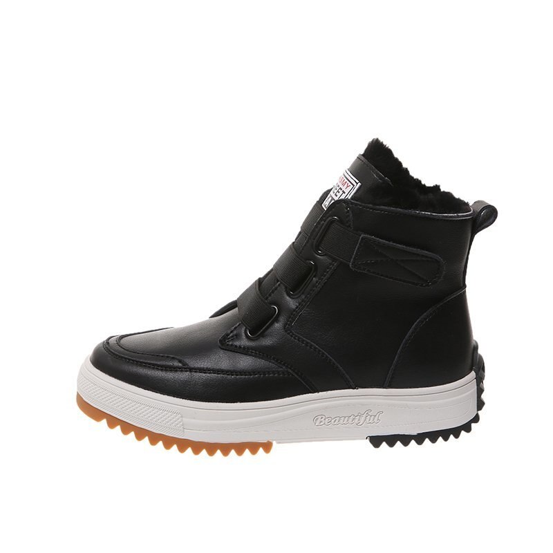 Winter Women Ankle Boots Heels High Top Wedge Boots Warm Platform Leather Sneakers Lace Up Boots for Woman: Black / 35