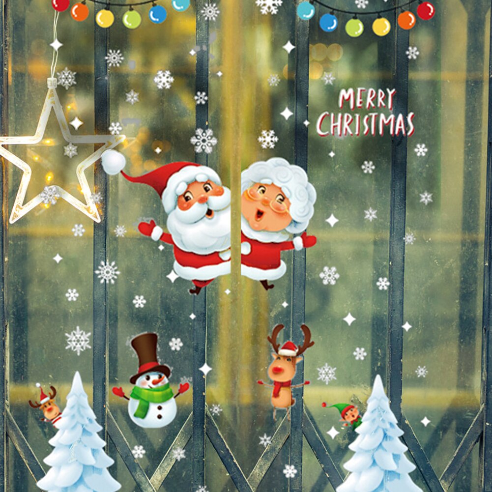 Christmas Wall Stickers Santa Claus Merry Christmas 26 Alphabet Little Mouse PVC Removable Window Decals Home Decor