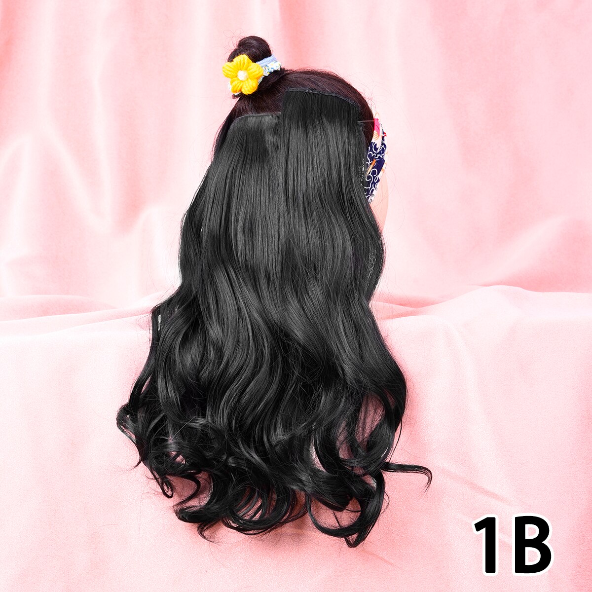 Silike – Extensions de cheveux synthétiques 16 pouces, postiche Halo Invisible, ligne de poisson, 6 Clips, longue ondulée, résistante à la chaleur, 3 postiches pour femmes: 1B