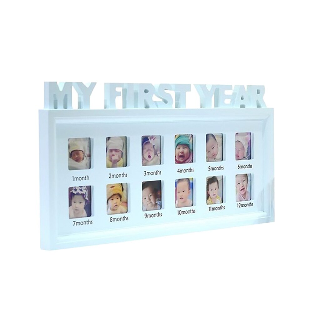 DIY 0-12 Month Baby Pictures Display Photo Frame Souvenir Growing Memory Display Plastic Photo Frame: Blue