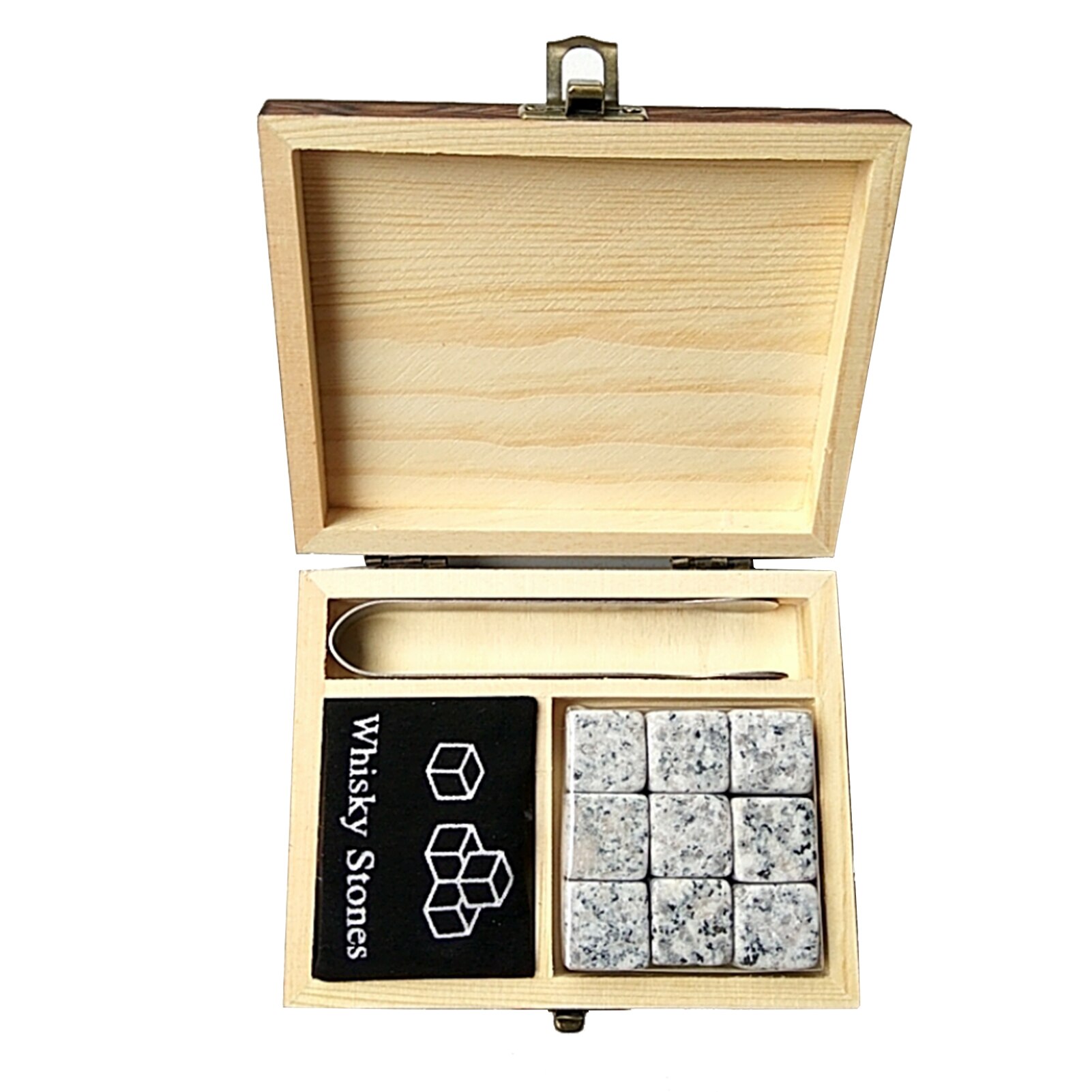 Whisky Stone with Wooden Box Vodka Glasses Wine Coolers Chillers Rocks Cube Stone Set Reusable Chilling Stone Mini Bar Tool: 9 Stones 1 Tweezers
