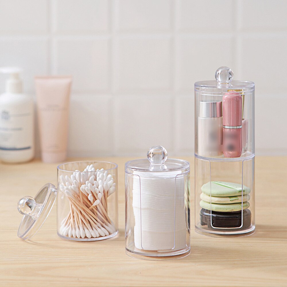 Transparent Cotton and Swab Dispenser Acrylic Round Container Cotton Pads Holder Swab Jar Makeup Organizer: Picture 1