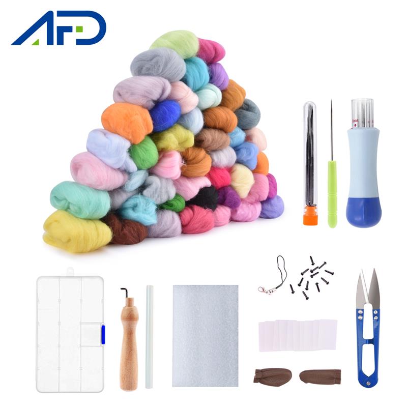 Kit de fieltro de lana para Kit de fieltro, 36/50 colores, herramientas artesanales, materiales de fieltro hechos a mano, conjunto de aguja artesanal para principiantes